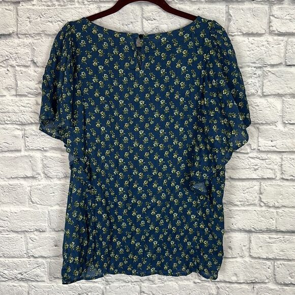 Chaps Womens Blouse Large Blue Floral Bohemian Short Sleeve NWT - Picture 6 of 8